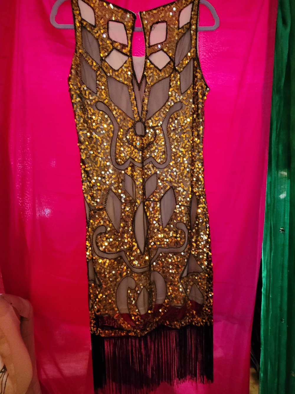 1920's Style-Gold Sequin Fringe Evening Dress - Women's Party Dress